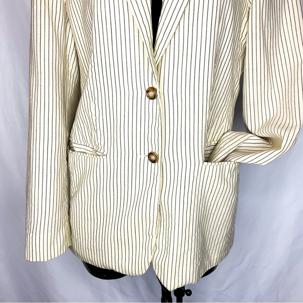 United Colors of Benetton Wool Blazer 42 Cream Stripe 90s - Picture 2 of 12